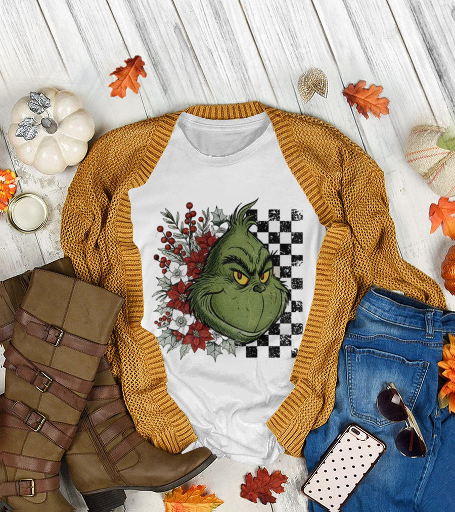 Grinch Floral Christmas Characters Merry Christmas 2025 Festive Design T-Shirt