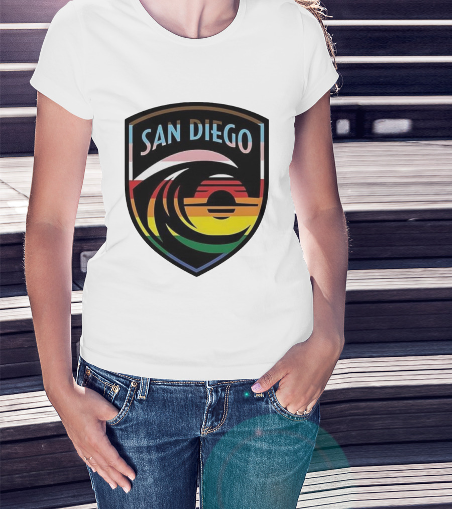San Diego Wave FC LGBTQ+ Pride Rainbow Wave Sunset T-Shirt