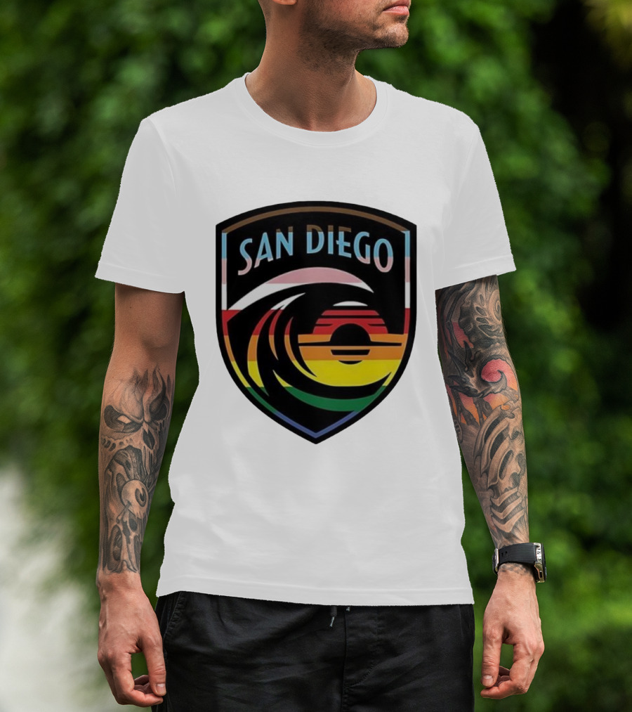 San Diego Wave FC LGBTQ+ Pride Rainbow Wave Sunset T-Shirt