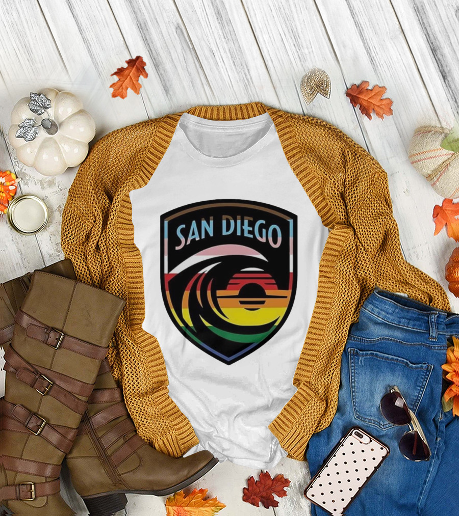San Diego Wave FC LGBTQ+ Pride Rainbow Wave Sunset T-Shirt