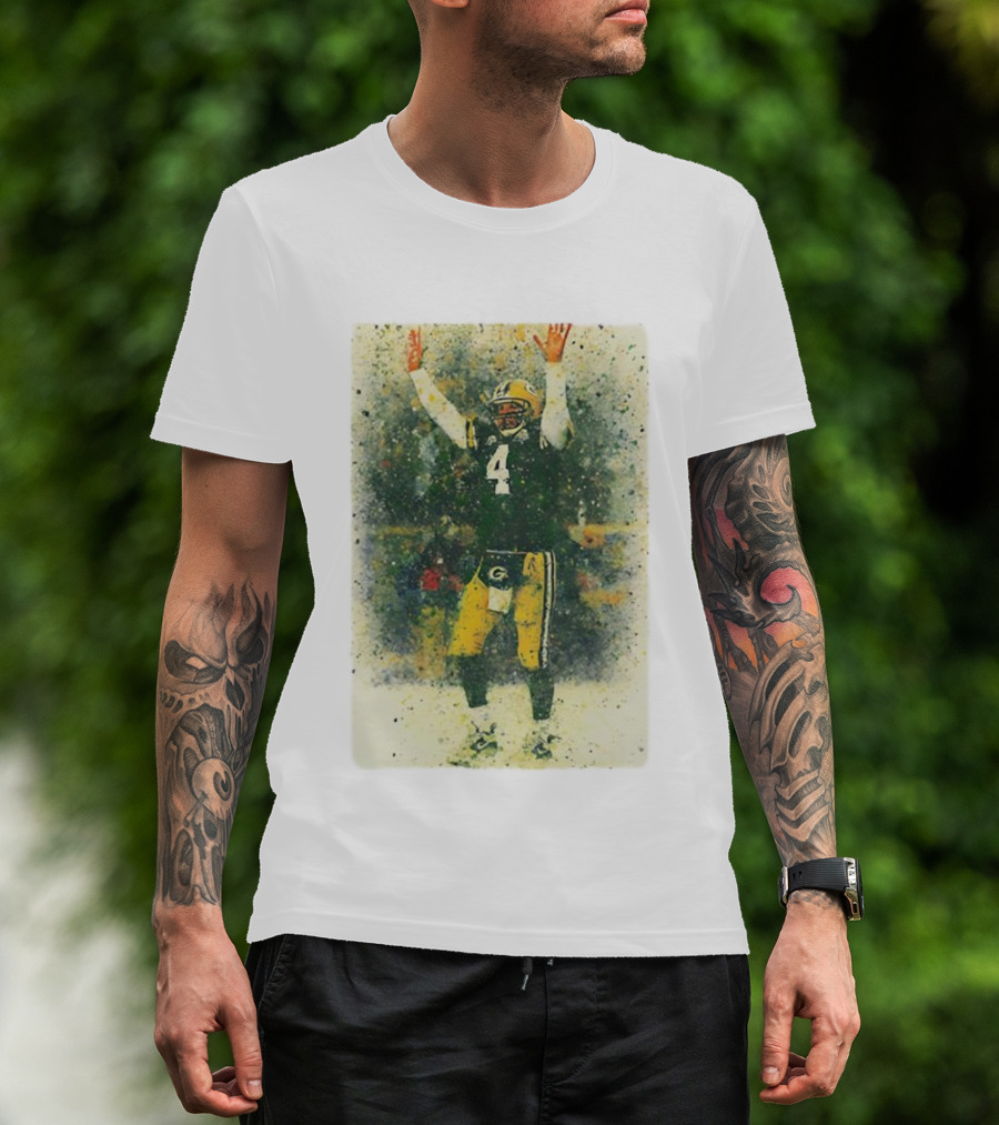 Brett Favre Green Bay Packers Celebratory Splash Number 4 T-Shirt