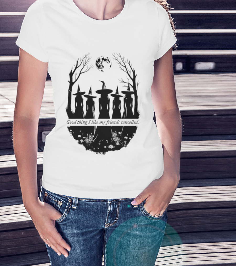 Good Thing I Like My Friends Cancelled Gothic Halloween Moon Twigs T-Shirt