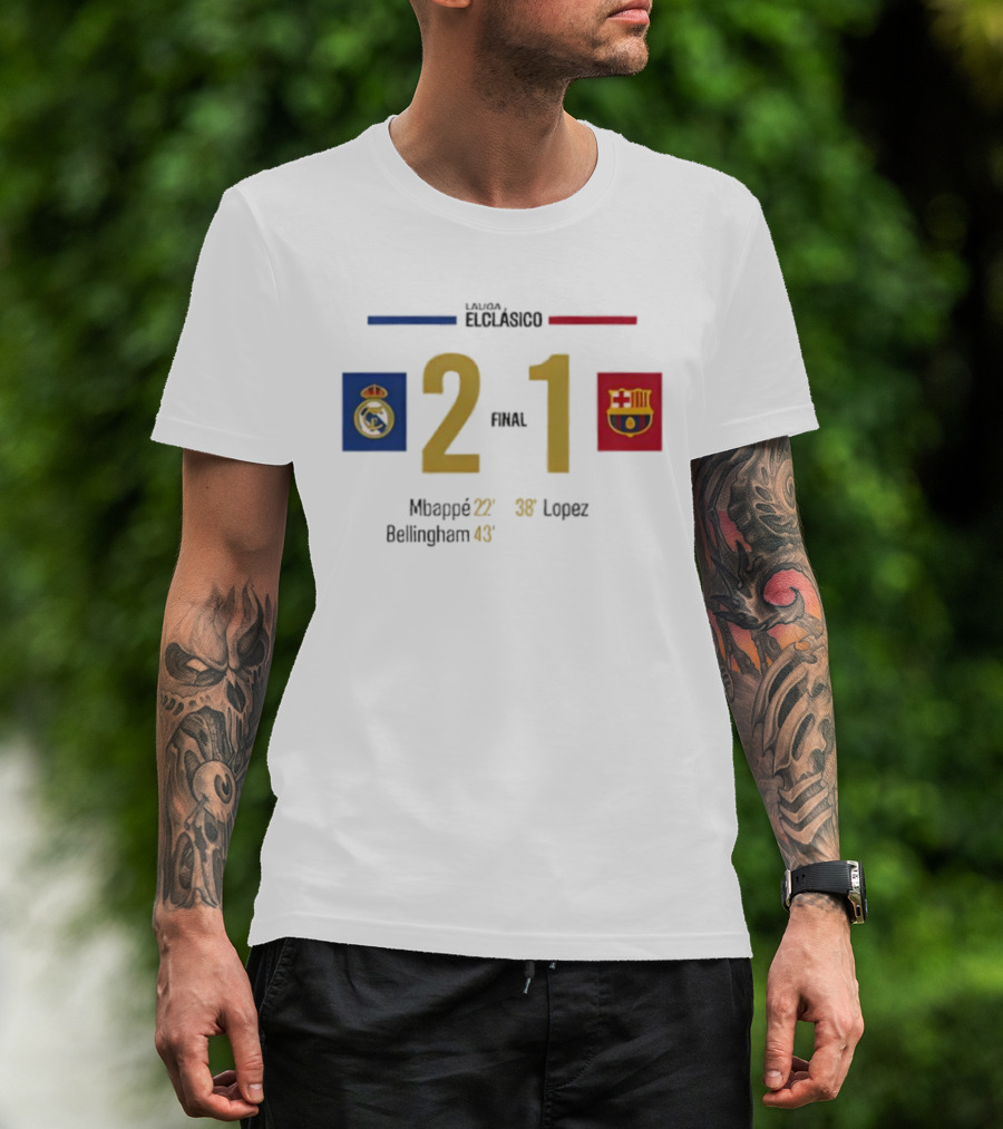 LaLiga ElClásico Real Madrid 2-1 Barcelona 2025 Final Mbappé Bellingham López T-Shirt