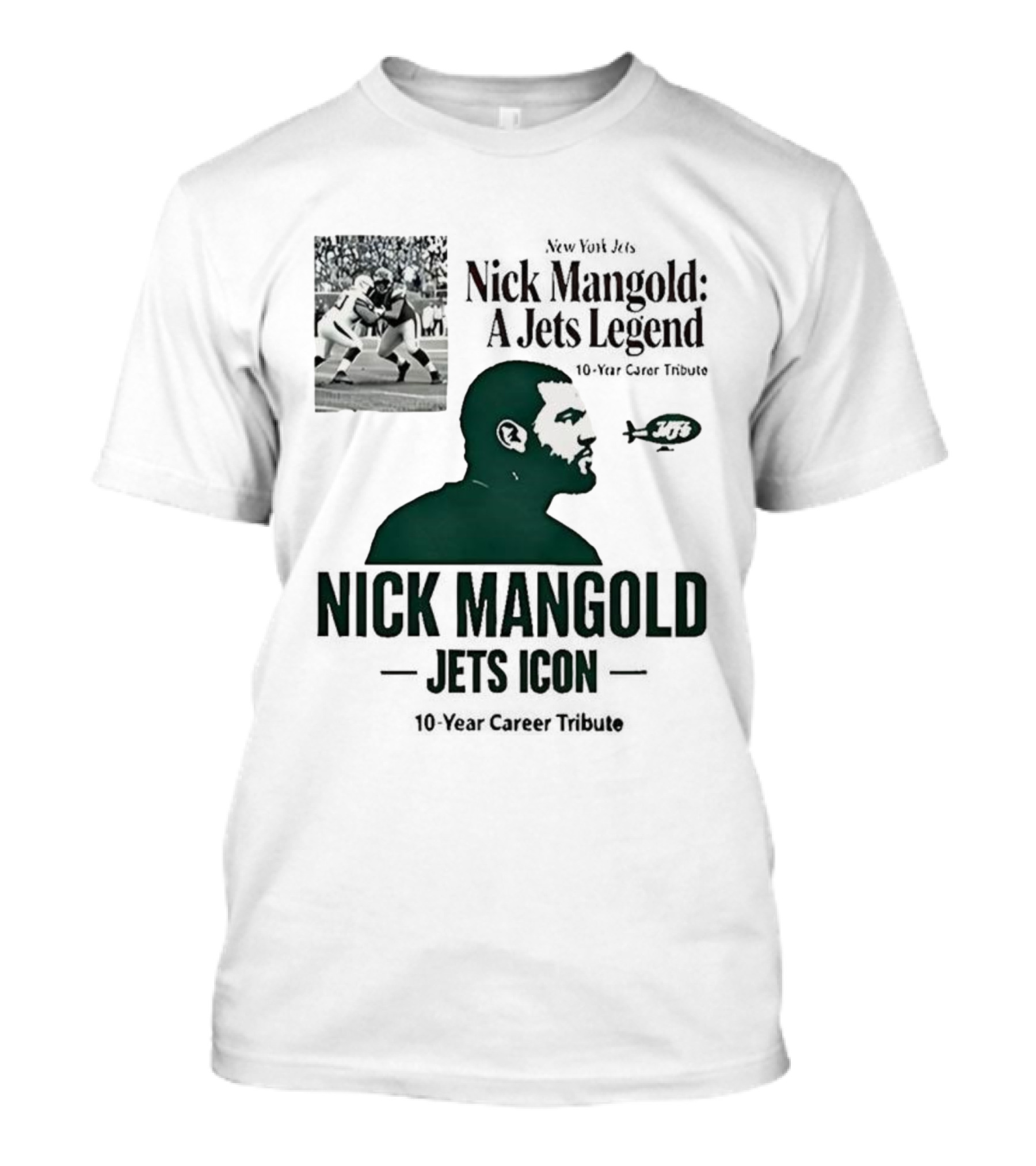 Nick Mangold Jets Icon 10-Year Career Tribute NFL Legend T-Shirt