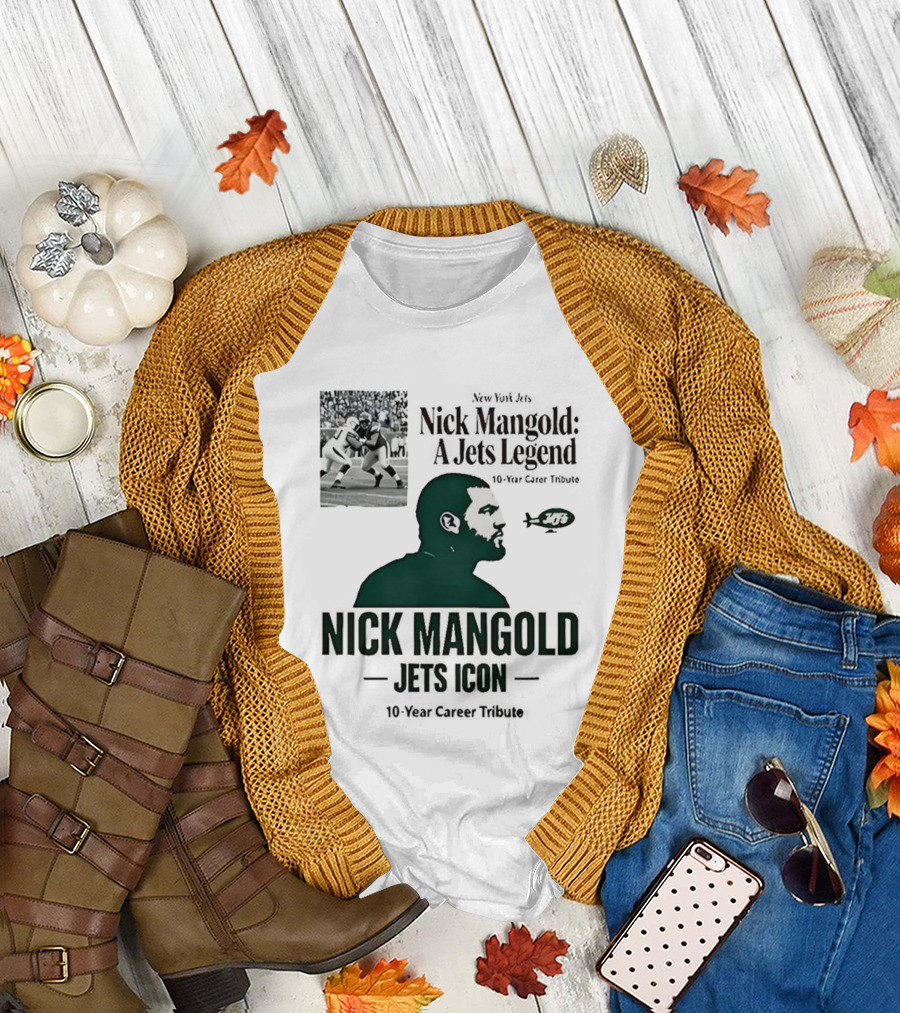 Nick Mangold Jets Icon 10-Year Career Tribute NFL Legend T-Shirt