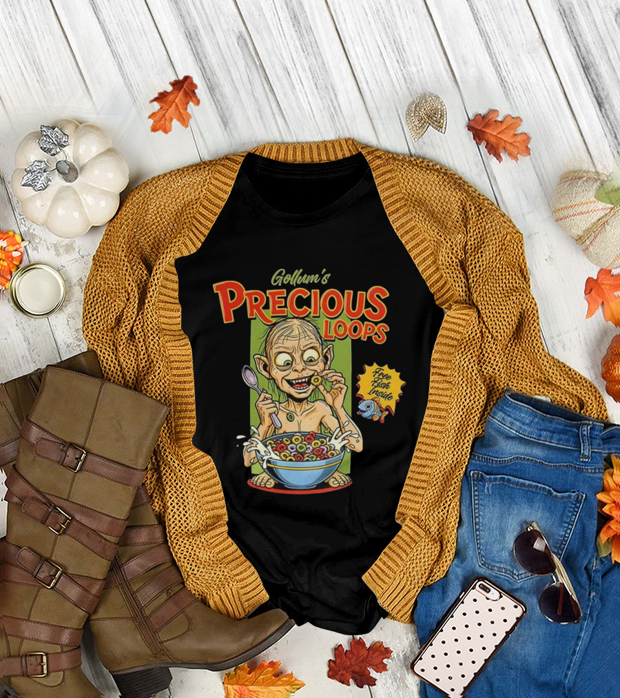 Gollum’s Precious Loops Free Fish Inside Lord of the Rings Froot Loops Parody T-Shirt