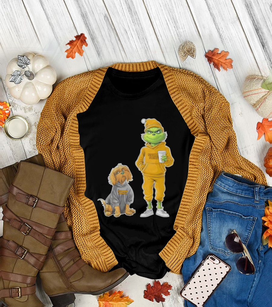 Pittsburgh Football Green Monster Grinch and Dog Christmas T-Shirt