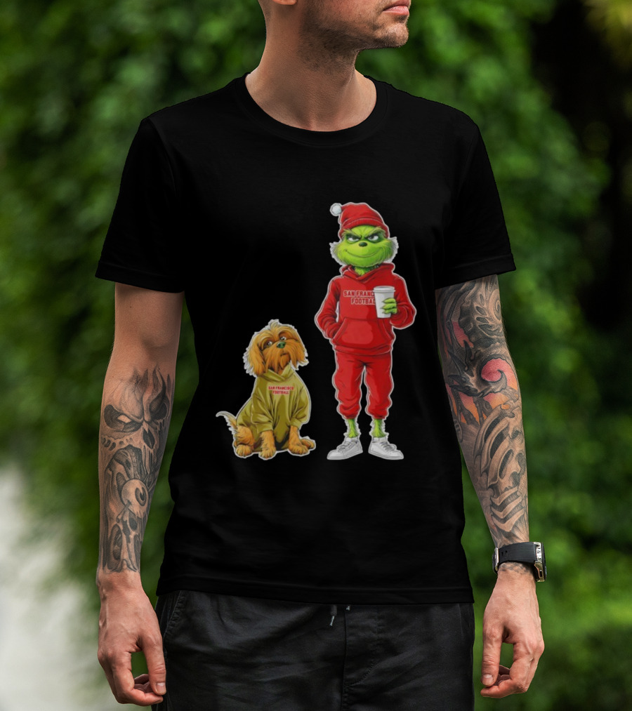 San Francisco Football Grinch And Dog Christmas 49ers Holiday T-Shirt