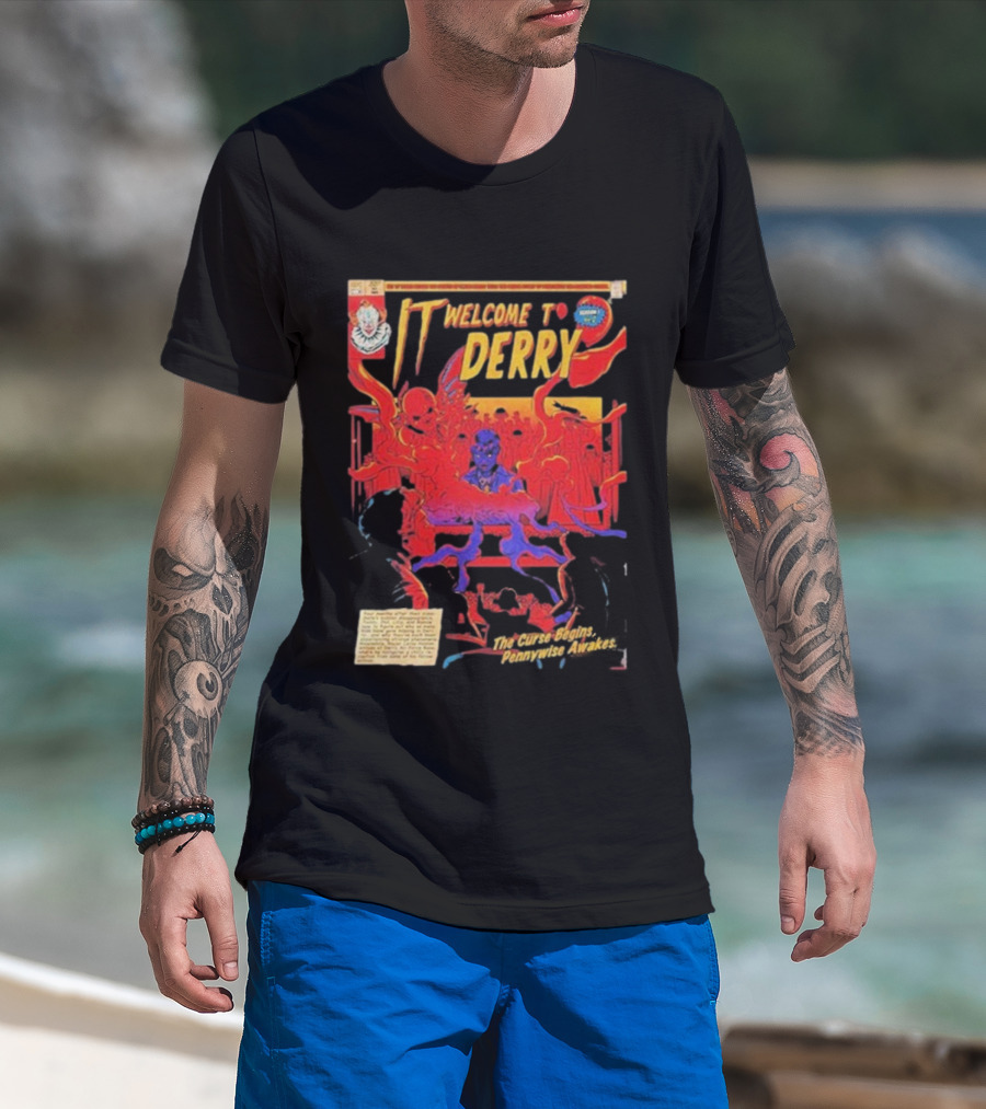 IT Welcome To Derry The Curse Begins Pennywise Awakes Comic Style T-Shirt