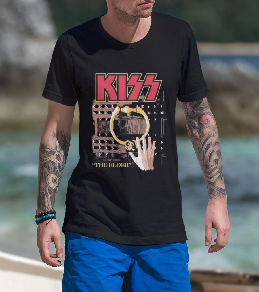 Kiss Music From The Elder Door Knocker Hand Iconic Rock Album Cover T-Shirt