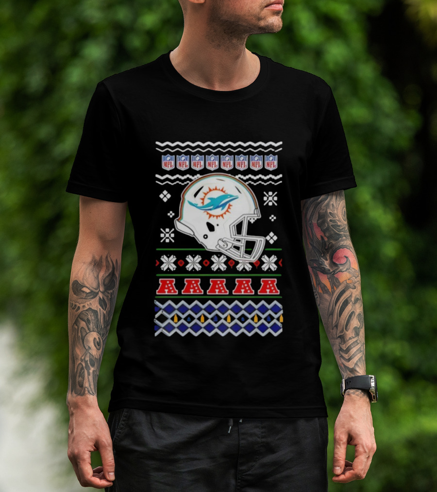 Miami Dolphins Christmas NFL 2025 Holiday Ugly Sweater Style Football T-Shirt