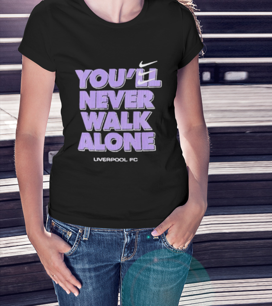 Nike You'll Never Walk Alone Liverpool FC Purple Text With Iconic Swoosh T-Shirt