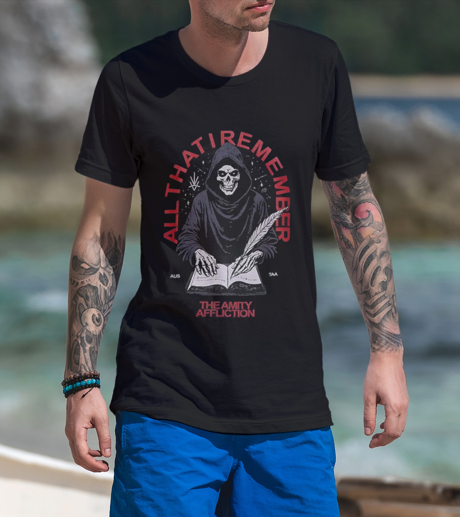 All That I Remember Skeleton Hooded Figure Writing The Amity Affliction T-Shirt