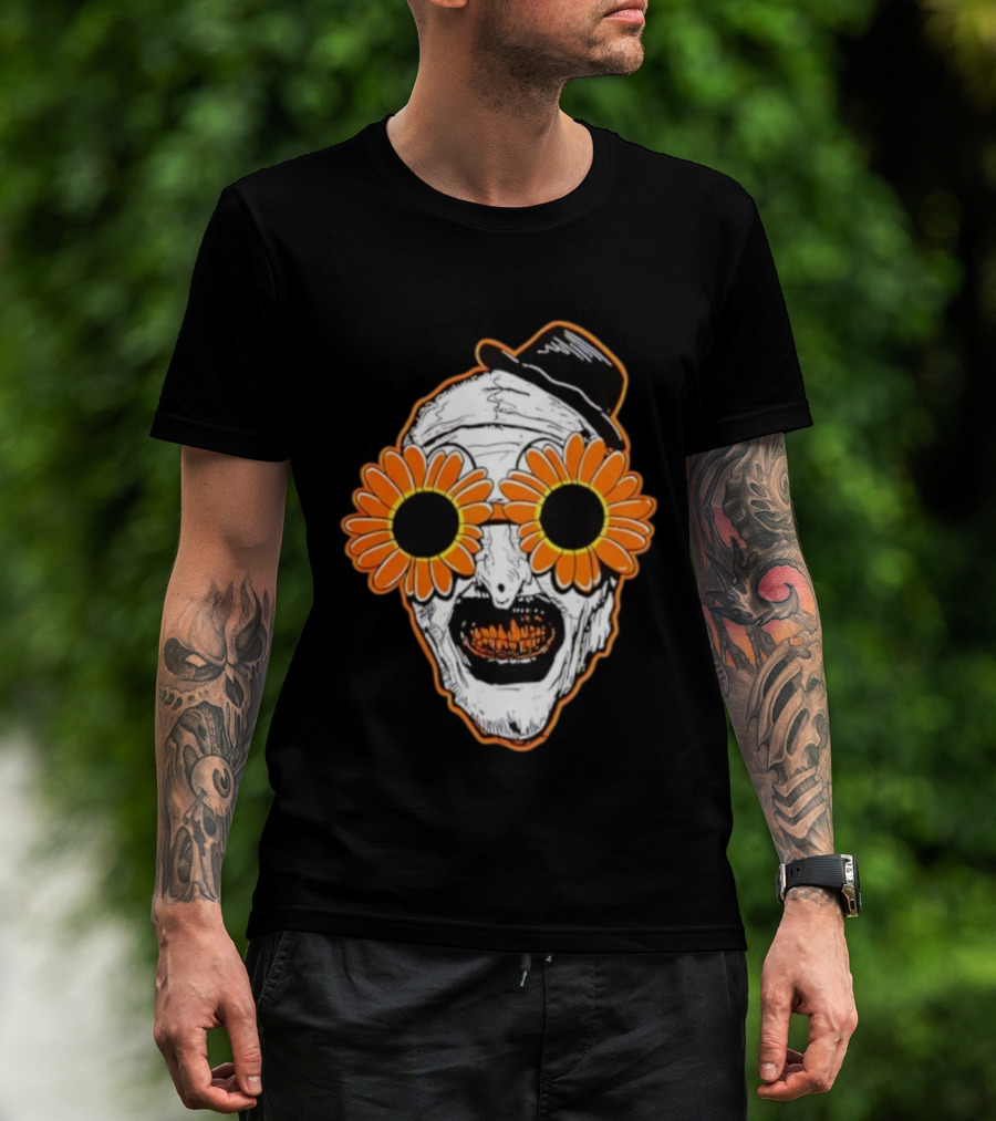 Art The Clown Creepy Halloween Sunflower Glasses Terrifier T-Shirt