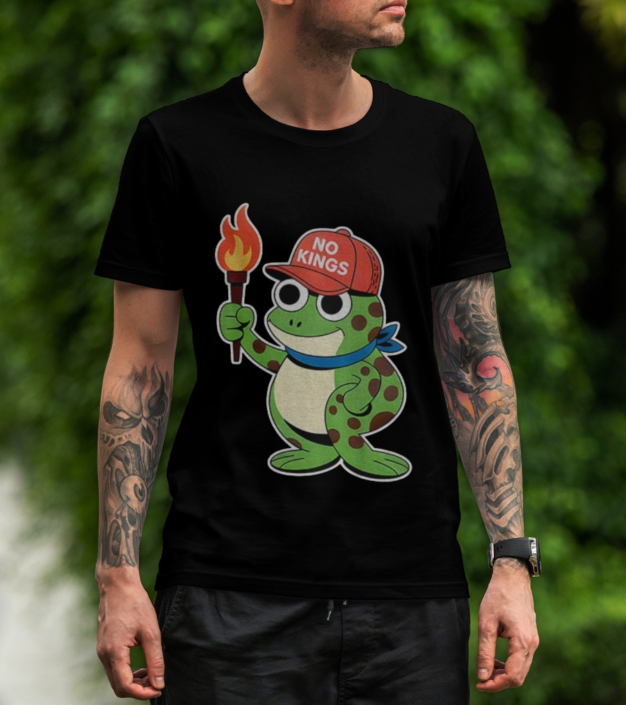 No Kings Frog Holding Torch Portland Protest Vintage Anti-ICE T-Shirt