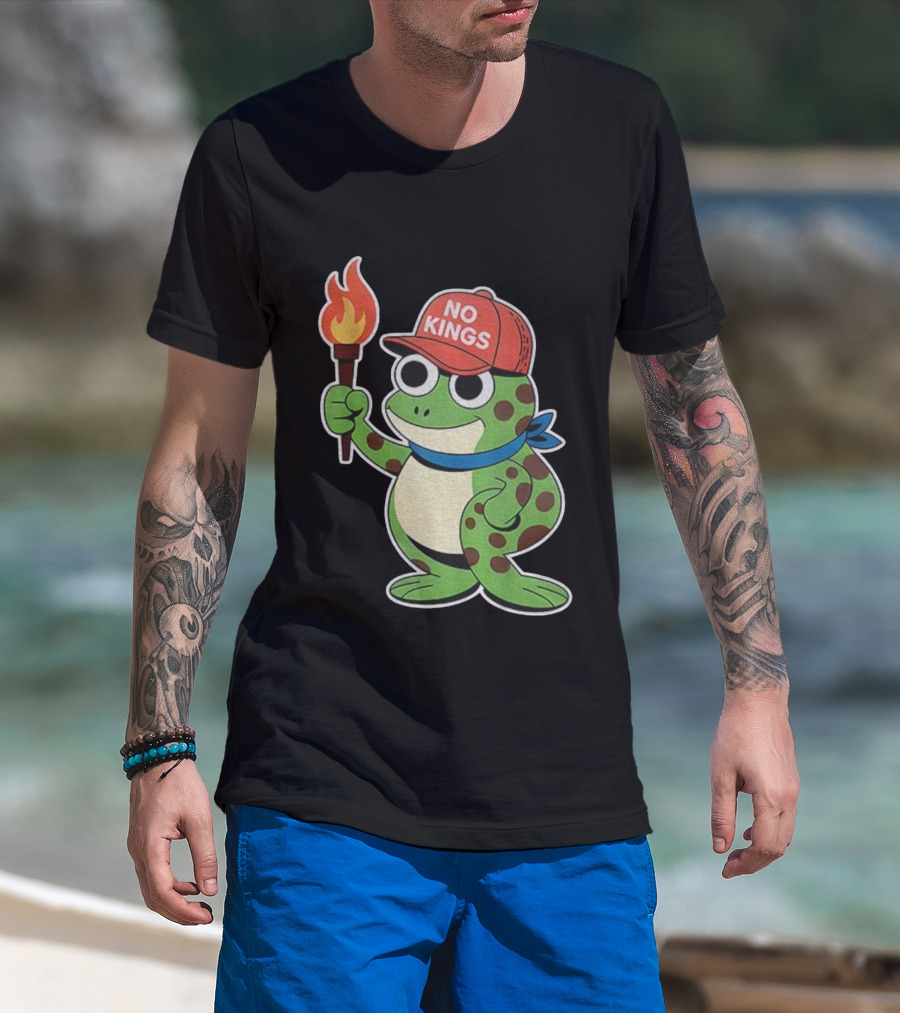 No Kings Frog Holding Torch Portland Protest Vintage Anti-ICE T-Shirt