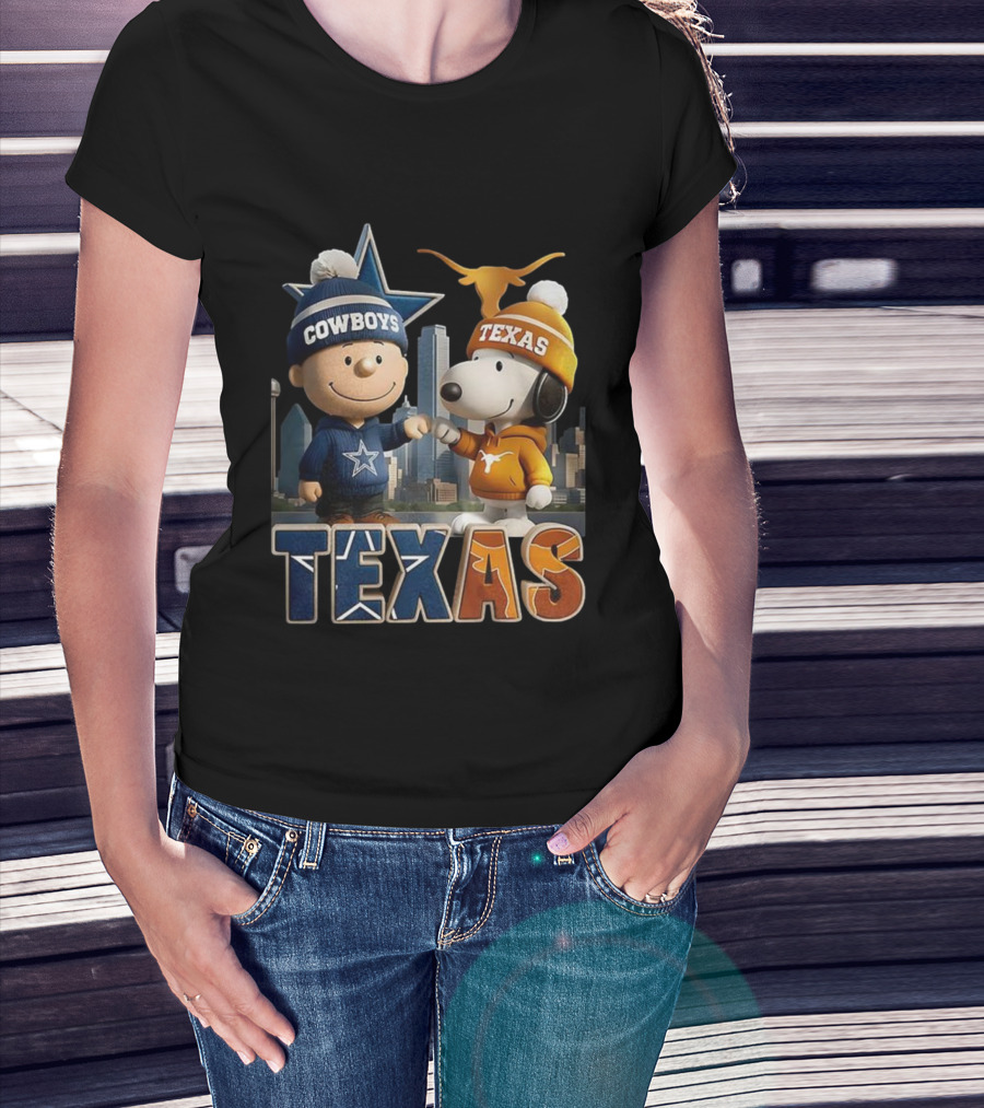 Charlie Brown Snoopy Cowboys Texas Longhorns Fist Bump T-Shirt