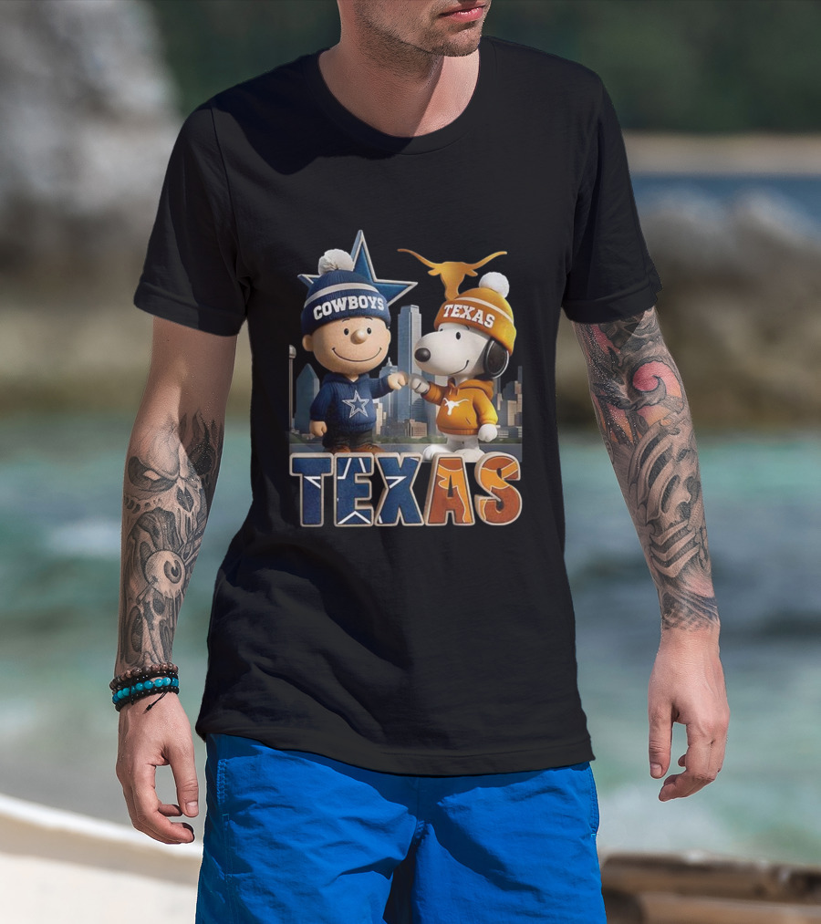 Charlie Brown Snoopy Cowboys Texas Longhorns Fist Bump T-Shirt