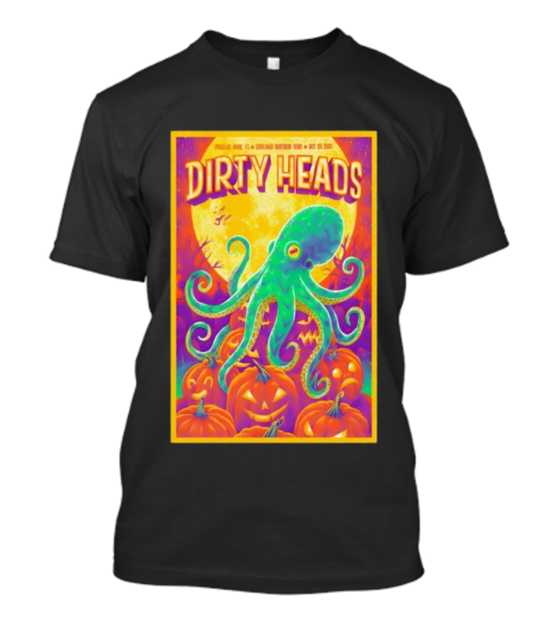 Dirty Heads October 26th 2025 England Brothers Bandshell Park Madeira Beach FL Halloween Octopus Pumpkin Art T-Shirt