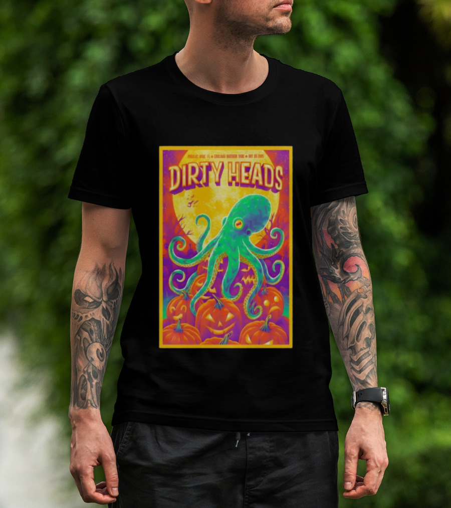 Dirty Heads October 26th 2025 England Brothers Bandshell Park Madeira Beach FL Halloween Octopus Pumpkin Art T-Shirt