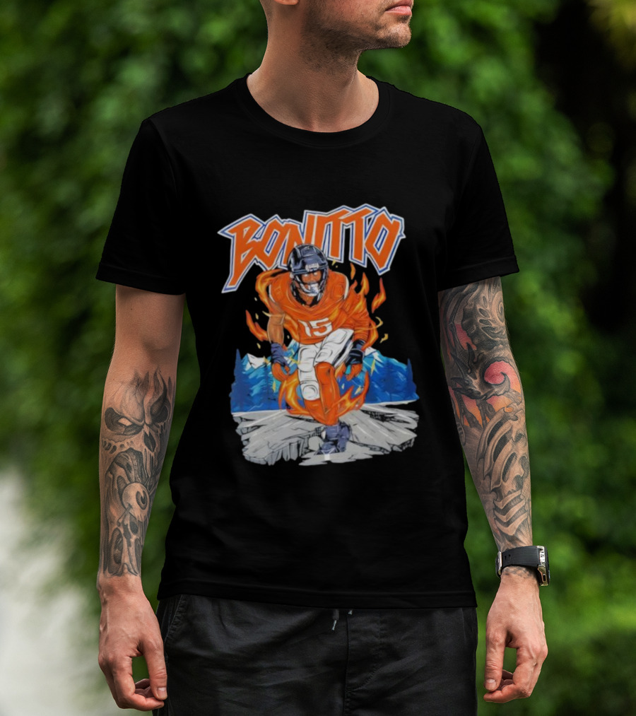 Bonitto 15 Football Flames And Mountains Graphic T-Shirt