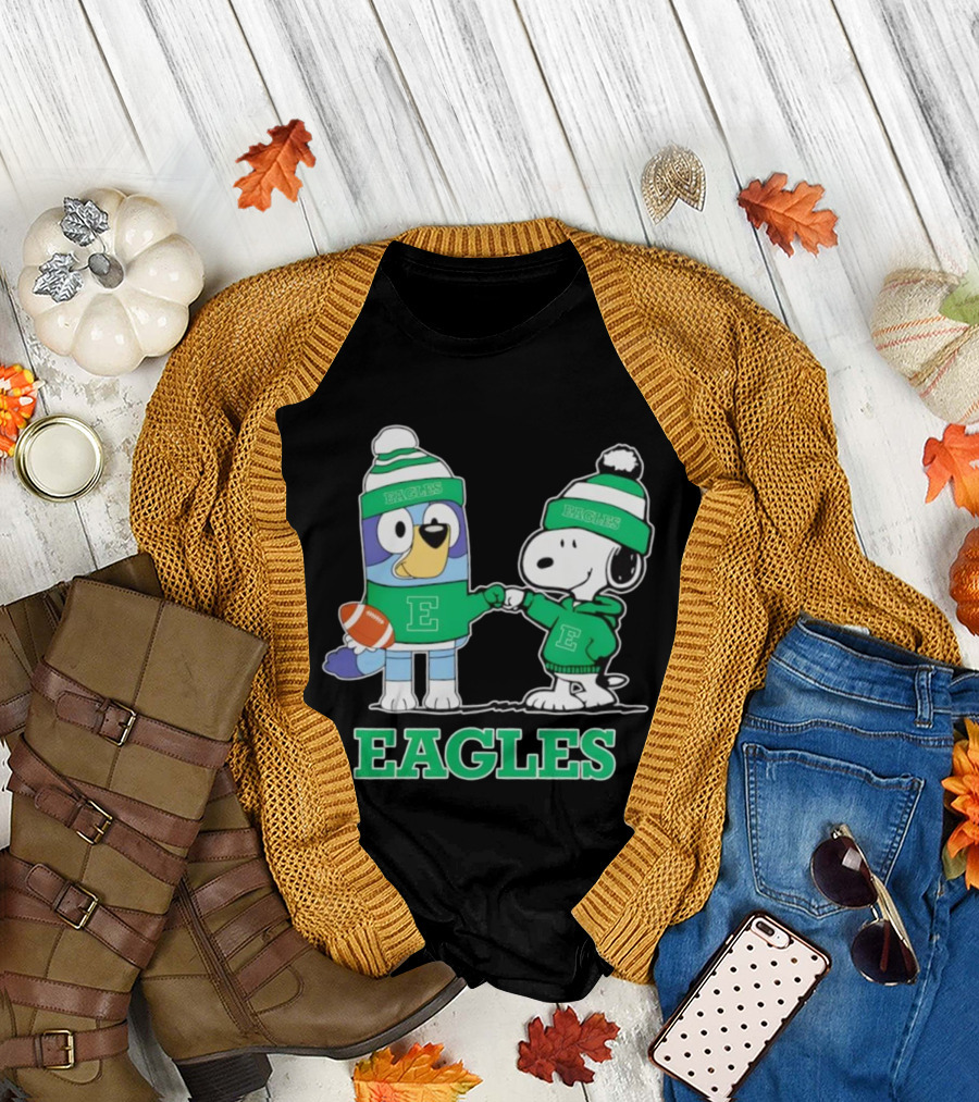 Snoopy Bluey Eastern Michigan Eagles Football Team Fan Apparel T-Shirt