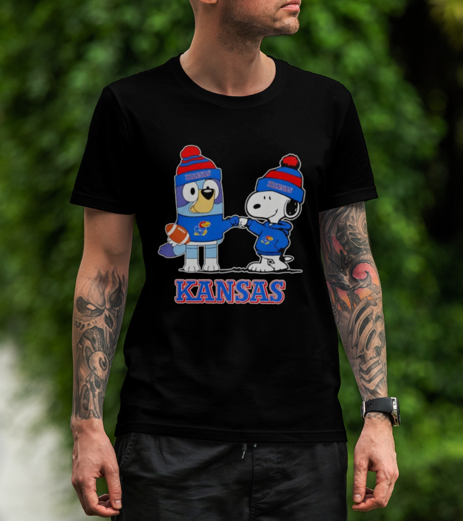 Kansas Jayhawks Football Snoopy X Bluey Collaboration T-Shirt