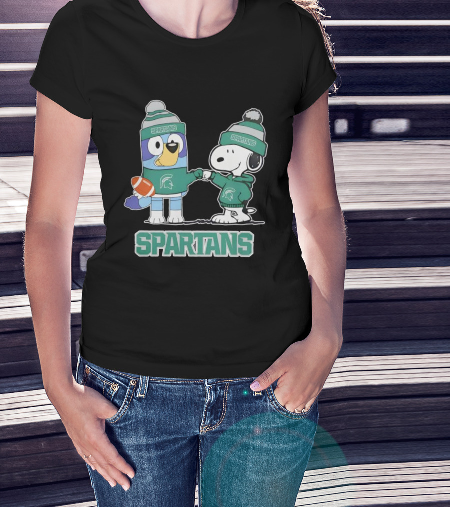 Snoopy And Bluey Fist Bump Michigan State Spartans Football T-Shirt