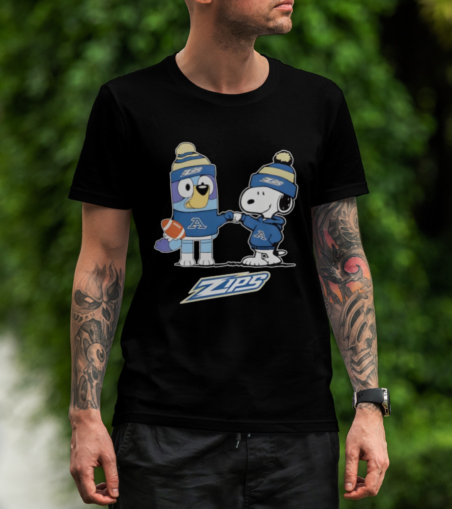 Snoopy X Bluey Akron Zips Football A Collaboration T-Shirt