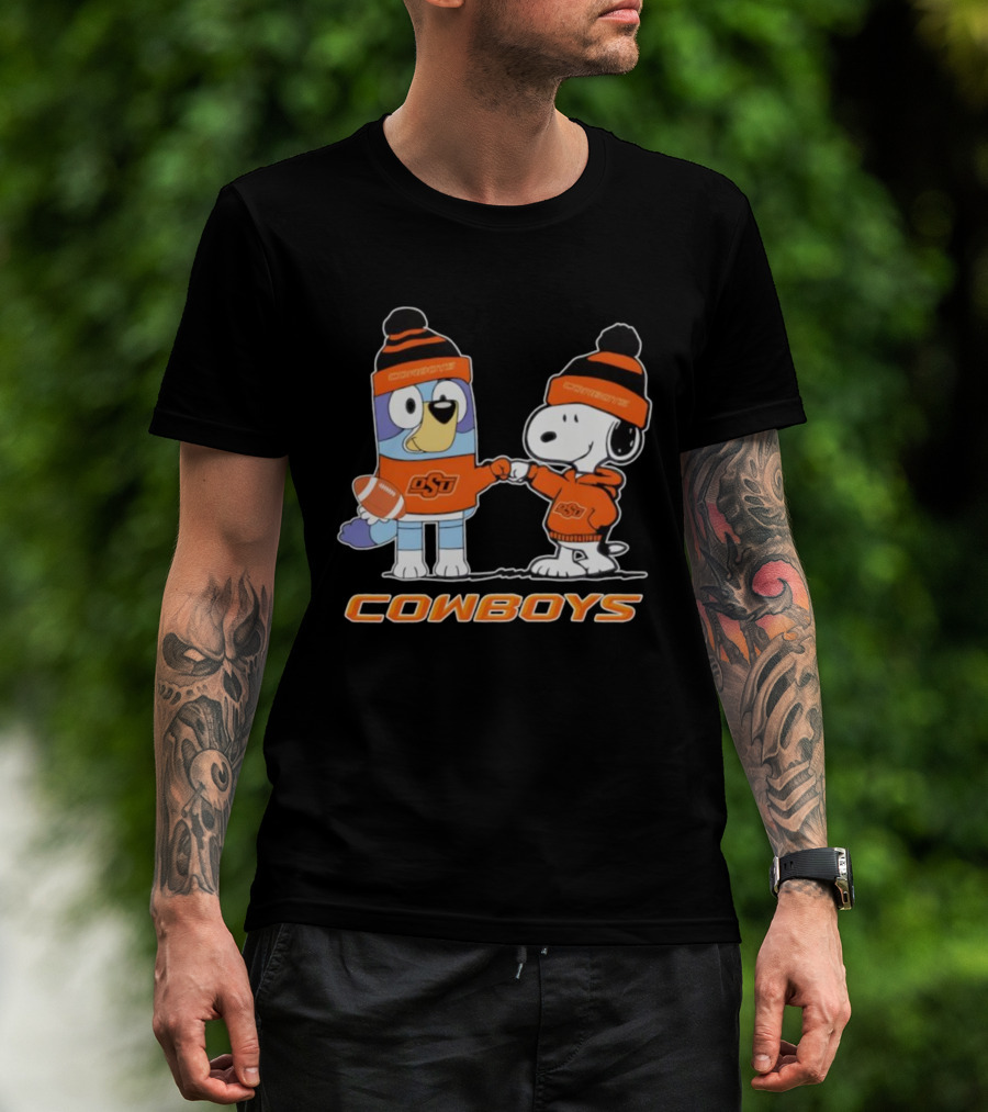 Snoopy Bluey OSU Cowboys Football Collaboration T-Shirt