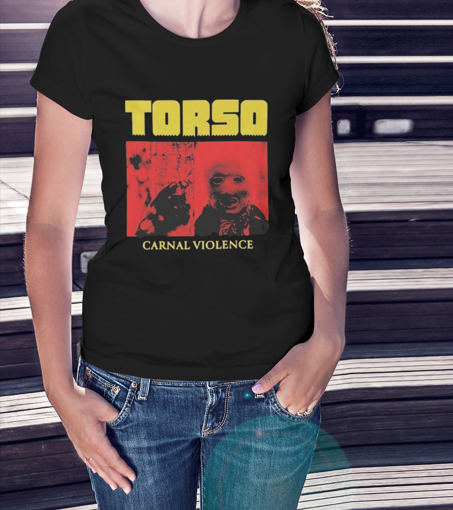 Torso Carnal Violence Horror Imagery Bold Yellow Text T-Shirt