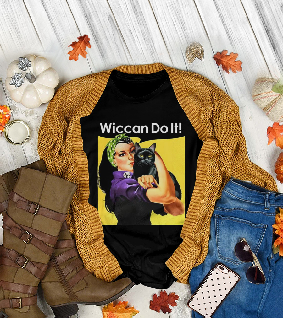 Wiccan Do It Rosie the Riveter Black Cat Magic Empowerment T-Shirt