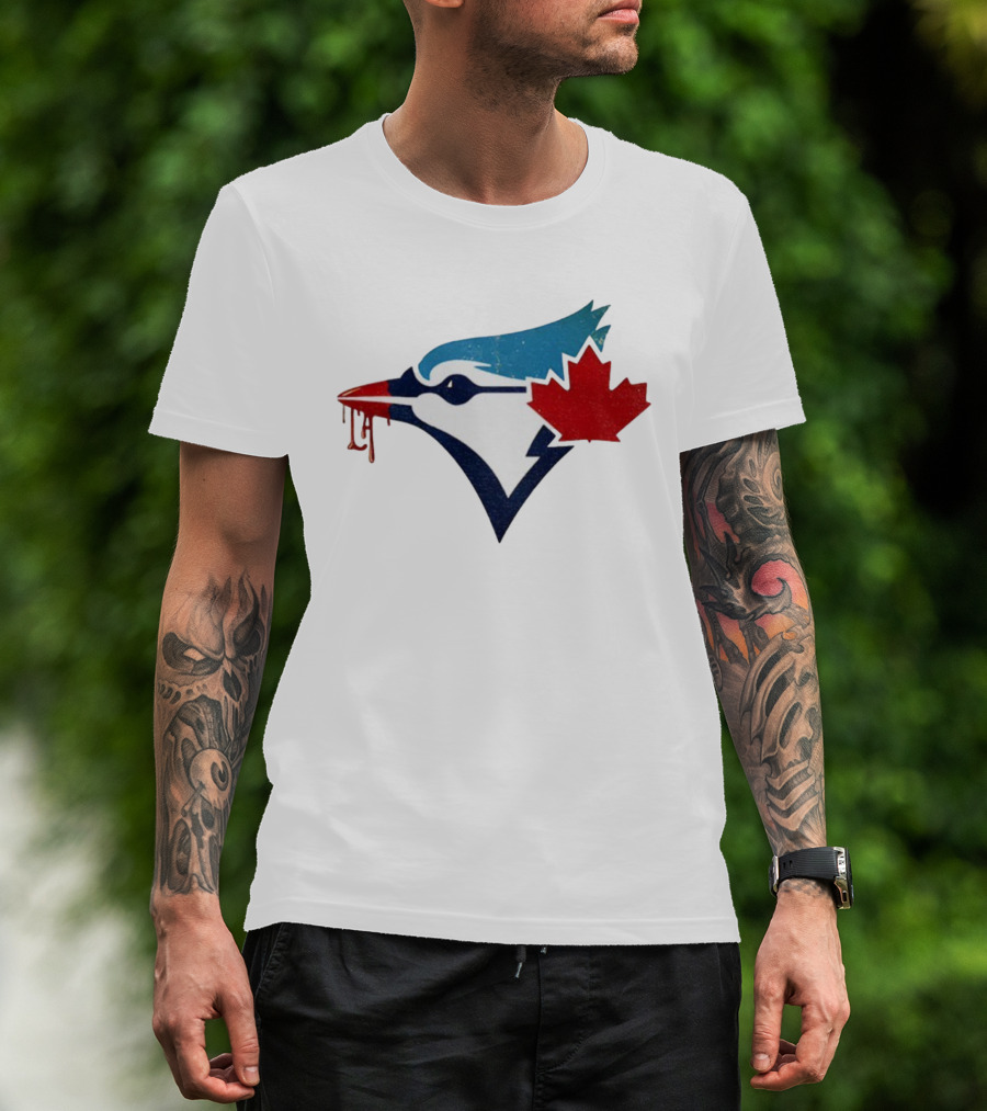 Toronto Blue Jays Dripping Maple Leaf Bird Emblem T-Shirt