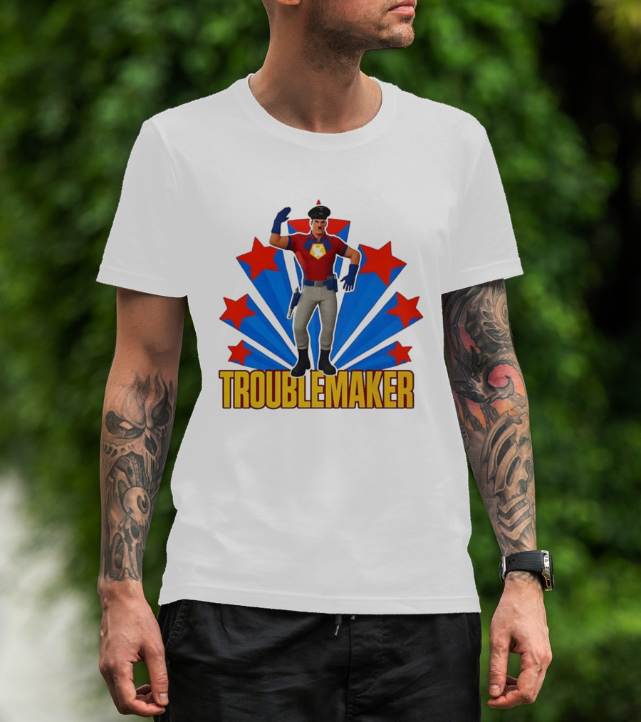 Troublemaker Character With Star Symbol And Red Blue Background T-Shirt