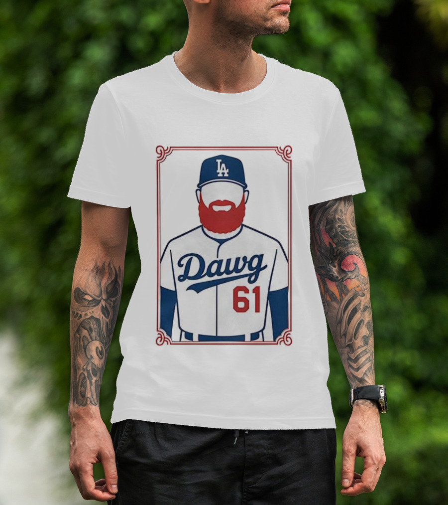 LA Dodgers Dawg 61 Baseball Player Red Beard Iconic Design T-Shirt
