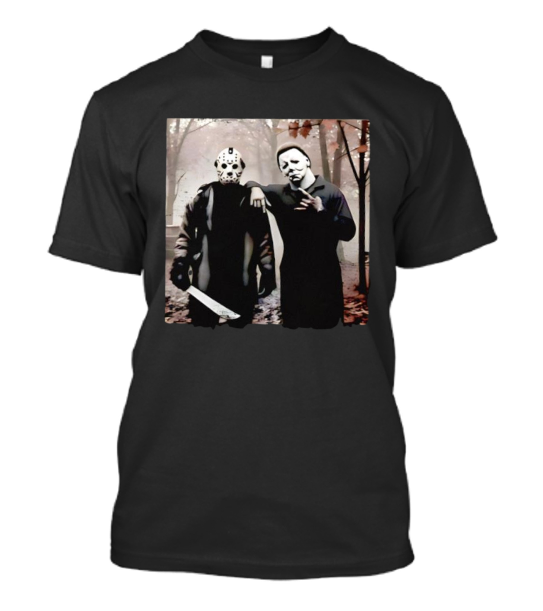 Jason Voorhees Michael Myers Halloween Horror Characters Forest Scene T-Shirt