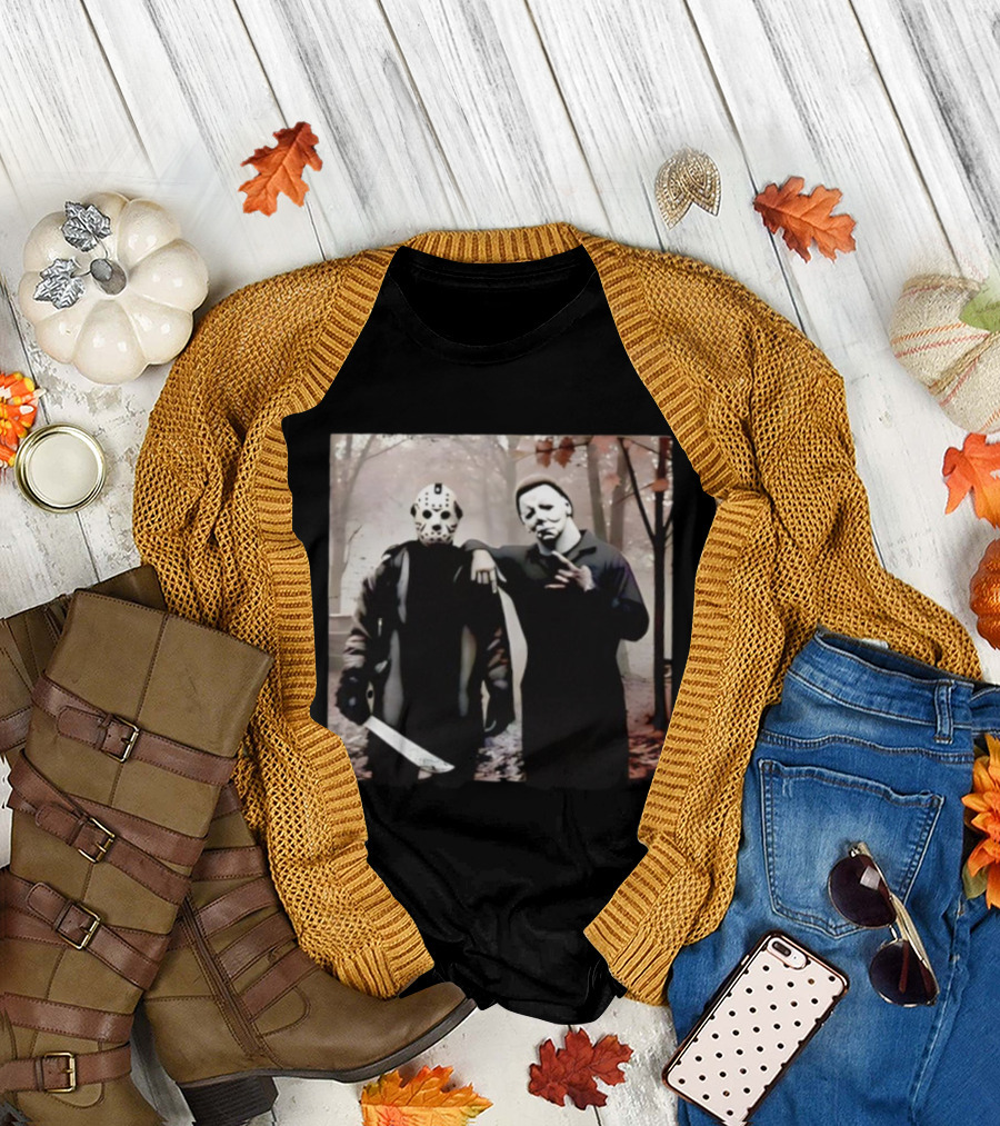 Jason Voorhees Michael Myers Halloween Horror Characters Forest Scene T-Shirt