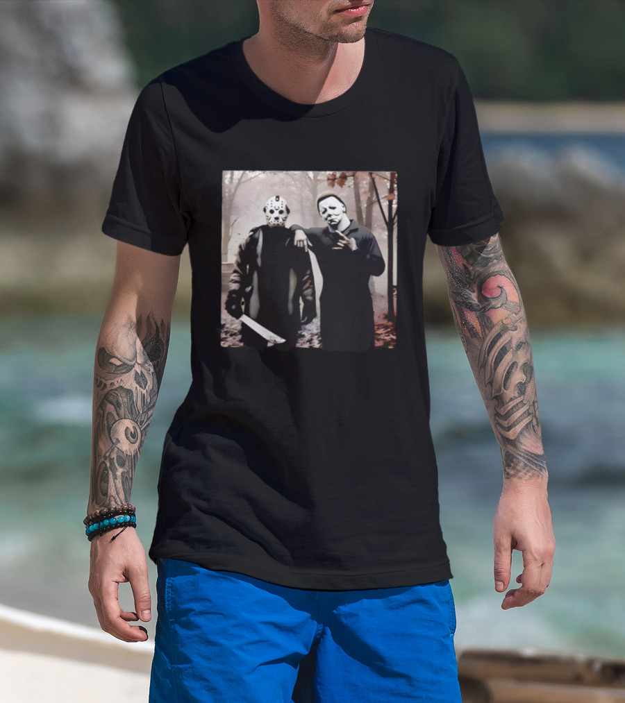 Jason Voorhees Michael Myers Halloween Horror Characters Forest Scene T-Shirt