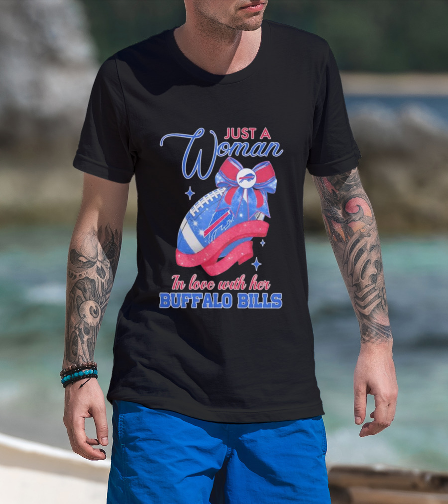 Just A Woman In Love With Her Buffalo Bills Ribbon Football T-Shirt