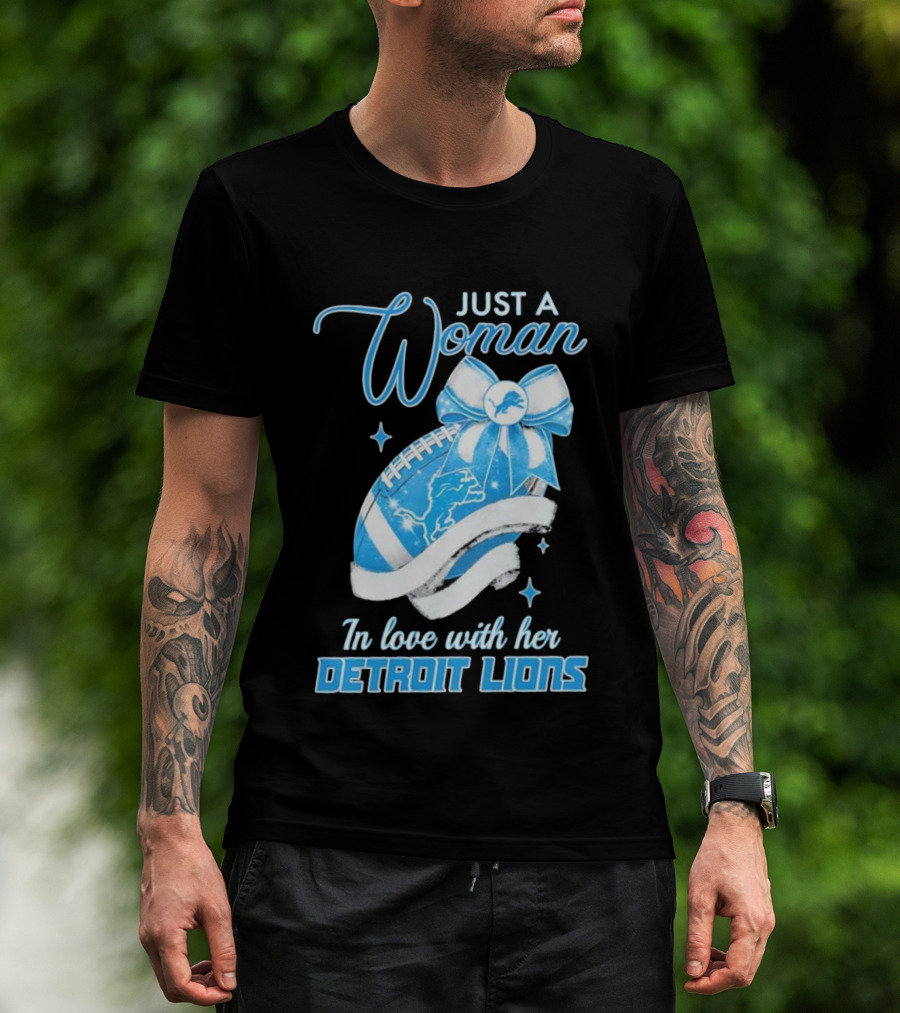 Just A Woman In Love With Her Detroit Lions Glittery Ribbon T-Shirt