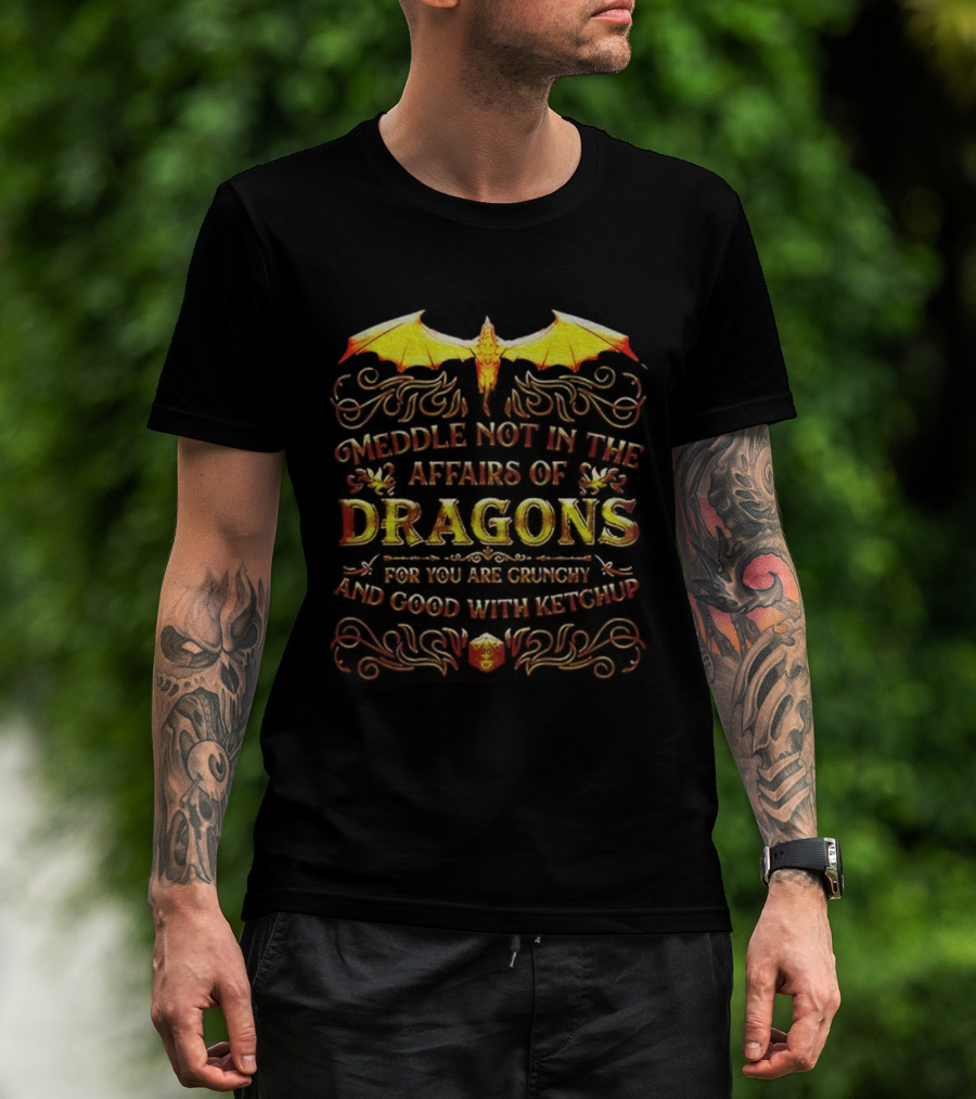 Meddle Not In The Affairs Of Dragons For You Are Crunchy And Good With Ketchup Dragon Wings T-Shirt