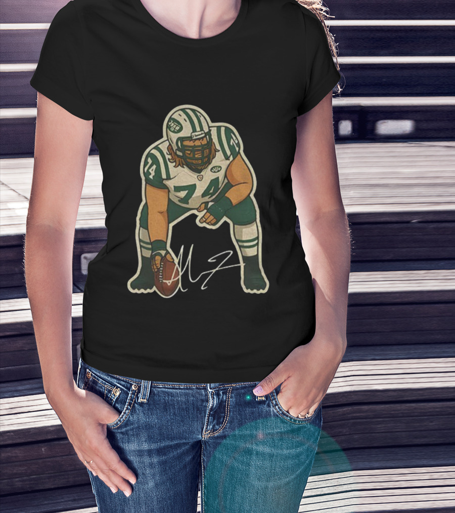 Nick Mangold 74 New York Jets NFL Football Cartoon Signature T-Shirt