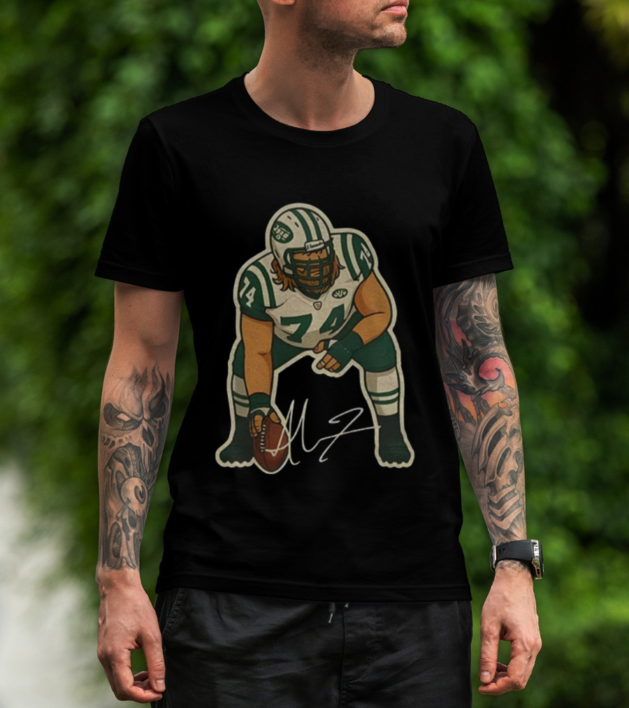 Nick Mangold 74 New York Jets NFL Football Cartoon Signature T-Shirt