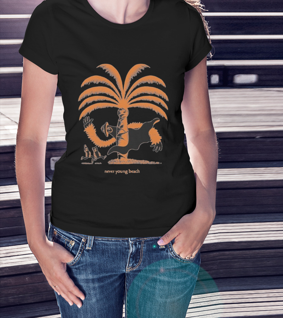 Never Young Beach Ghost Palm Tree Design Yashinoki T-Shirt