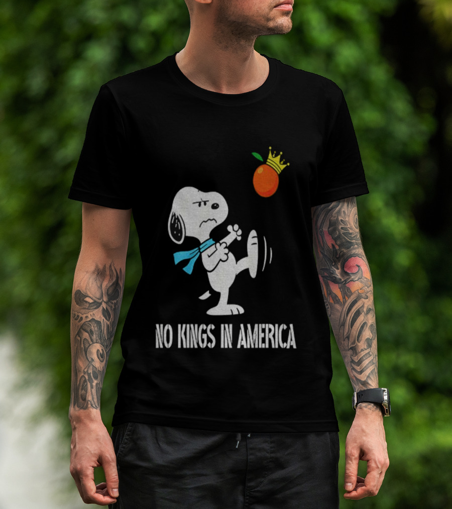 Snoopy Kicks Crowned Orange No Kings In America T-Shirt