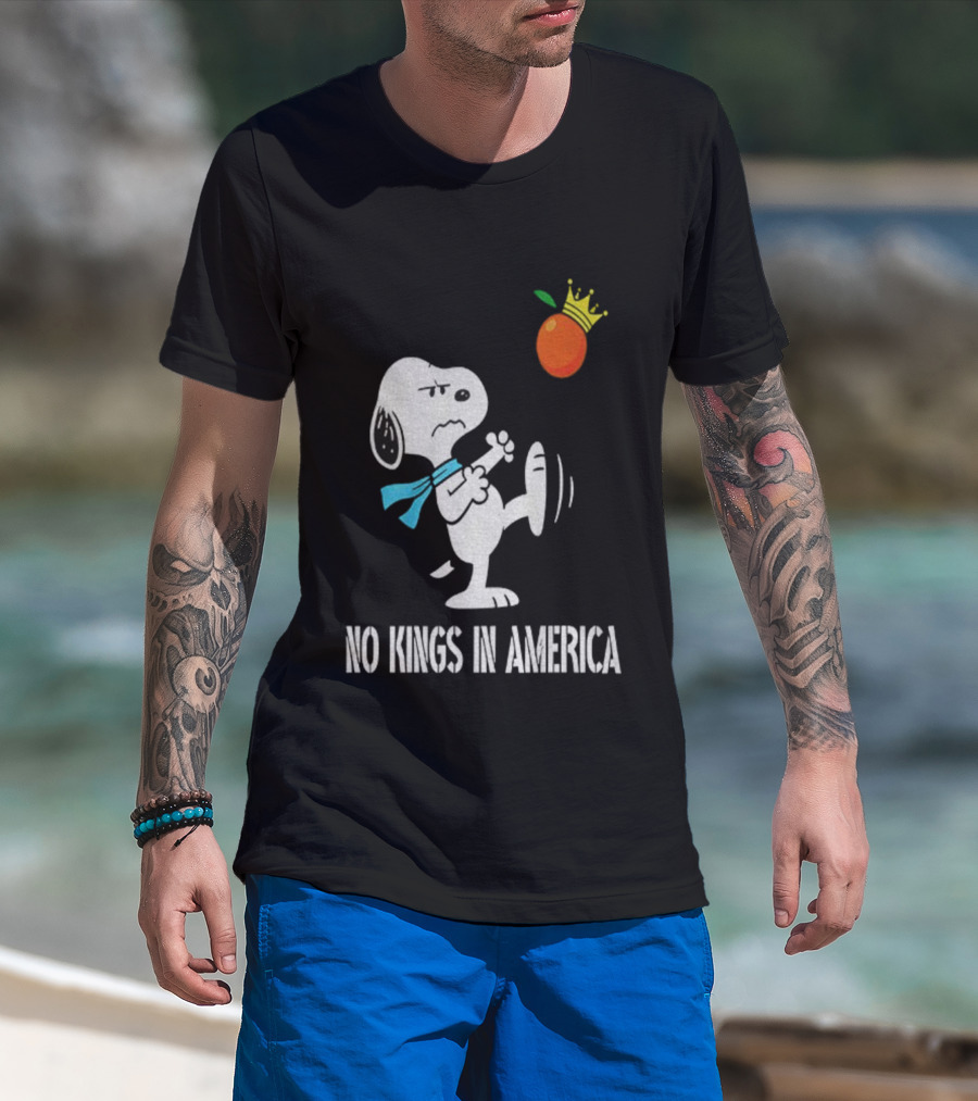 Snoopy Kicks Crowned Orange No Kings In America T-Shirt