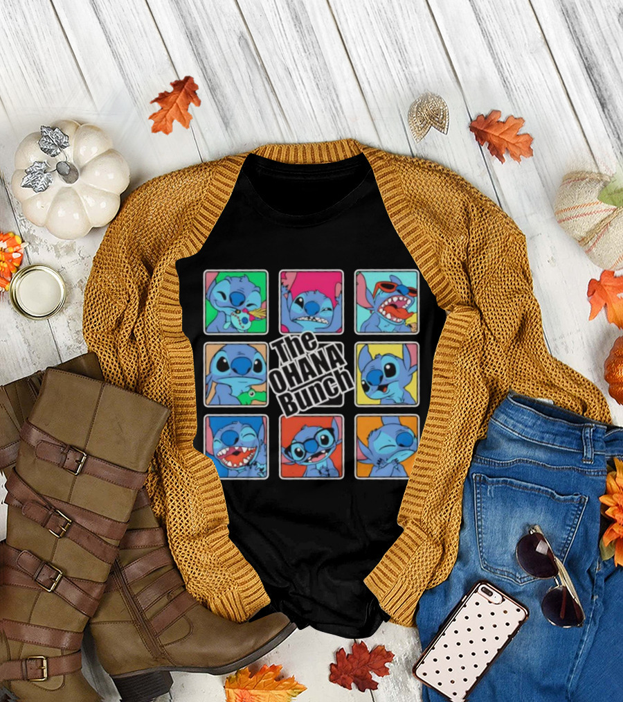 The OHANA Bunch Stitch Nine Panel Grid Colorful Expressions T-Shirt