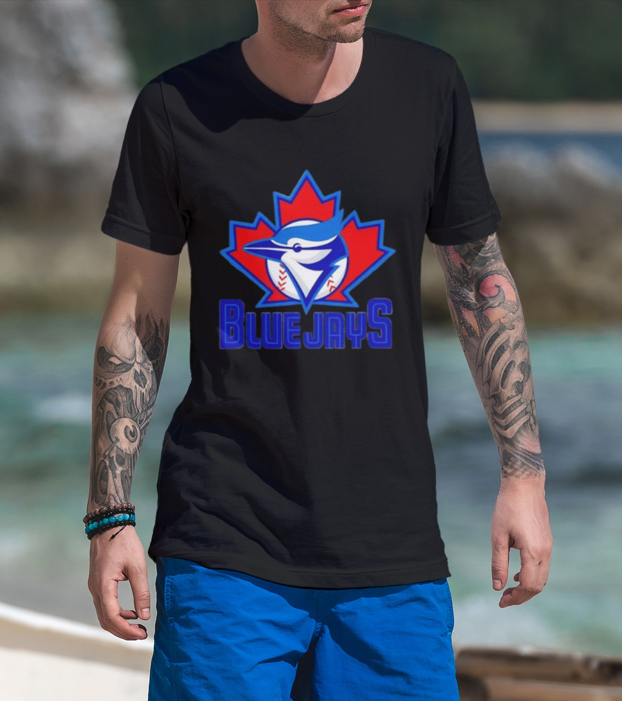 Toronto Blue Jays Emblem In Red Maple Leaf Icon Blue Jays T-Shirt