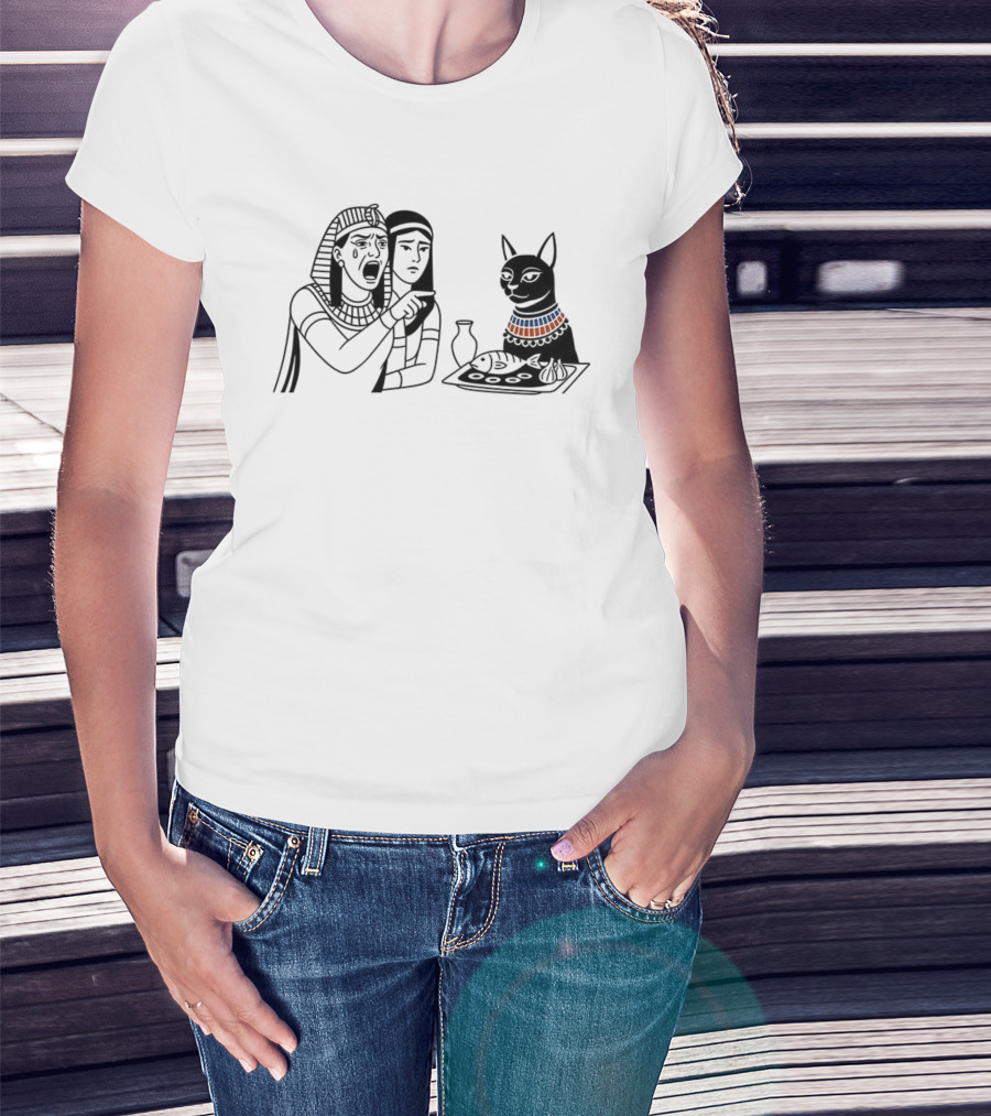Egyptian Woman Yelling At Cat Goddess Bastet Meme Illustration T-Shirt