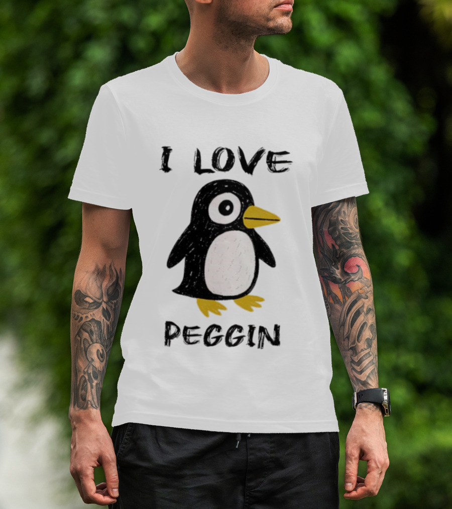 I Love Peggin Penguin Drawing Cute Cartoon Illustration T-Shirt